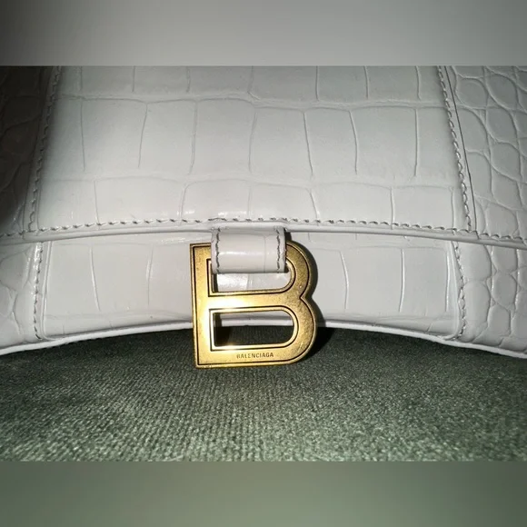 SOLD‼️BALENCIAGA- HOURGLASS SMALL HANDBAG CROCODILE EMBOSSED IN WHITE - Picture 7 of 8